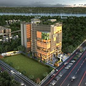 3D aerial rendering of an apartment building